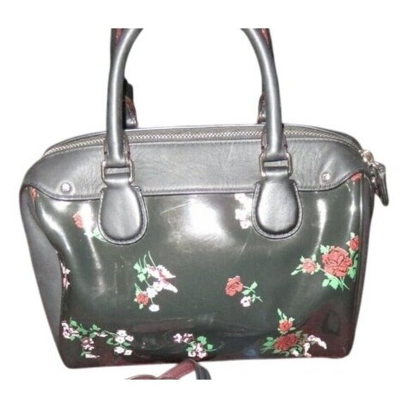 Coach Black Floral Leather Rowan Crossbody Boston Bag Satchel Crossbody with COA - Picture 2 of 13